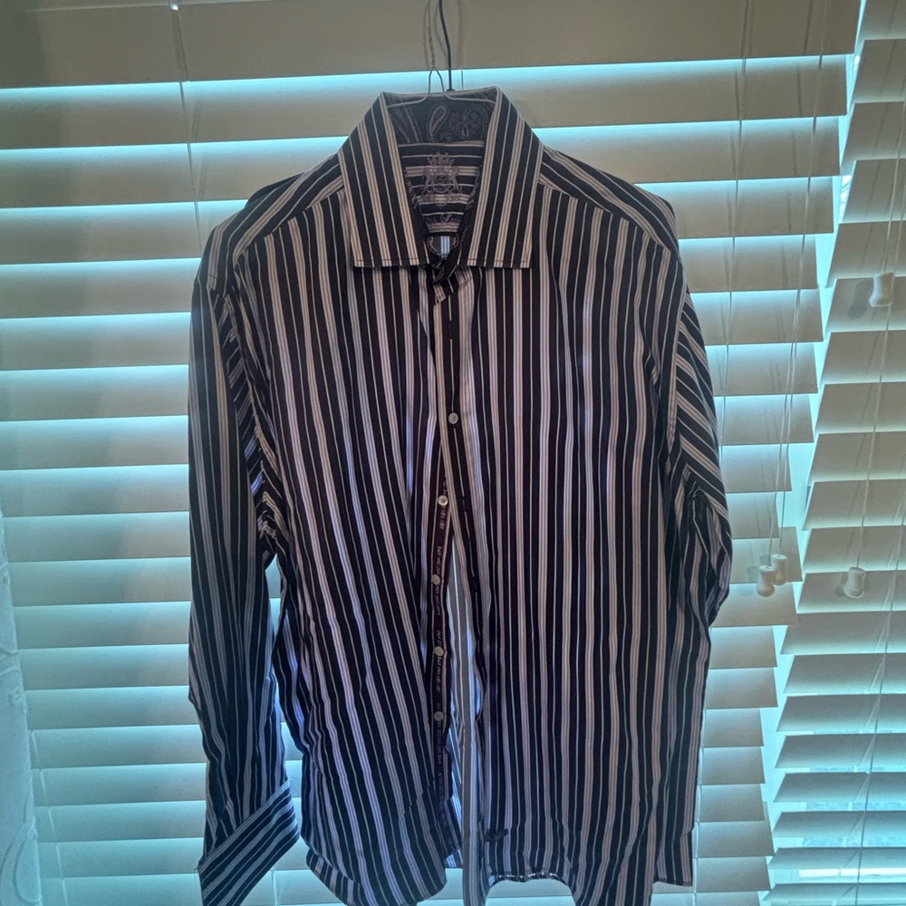 English Laundry Black and White Dress Shirt with Vertical Stripes